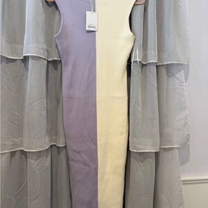 Lucy Paris Lavender and Cream Midi Ribbed Sweater dress